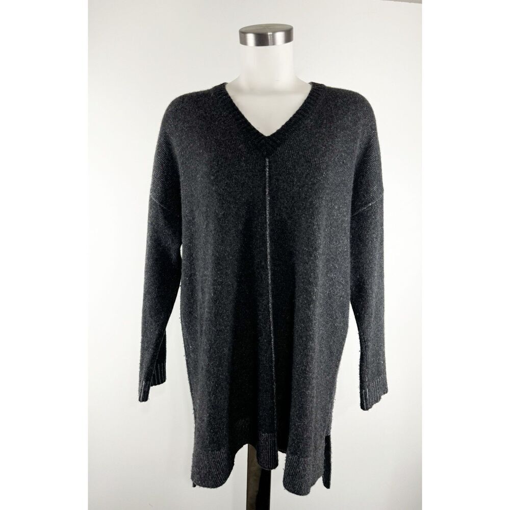 Eileen Fisher Sweater L 100% Cashmere Gray V-Neck Boxy Lagenlook Tunic Medium